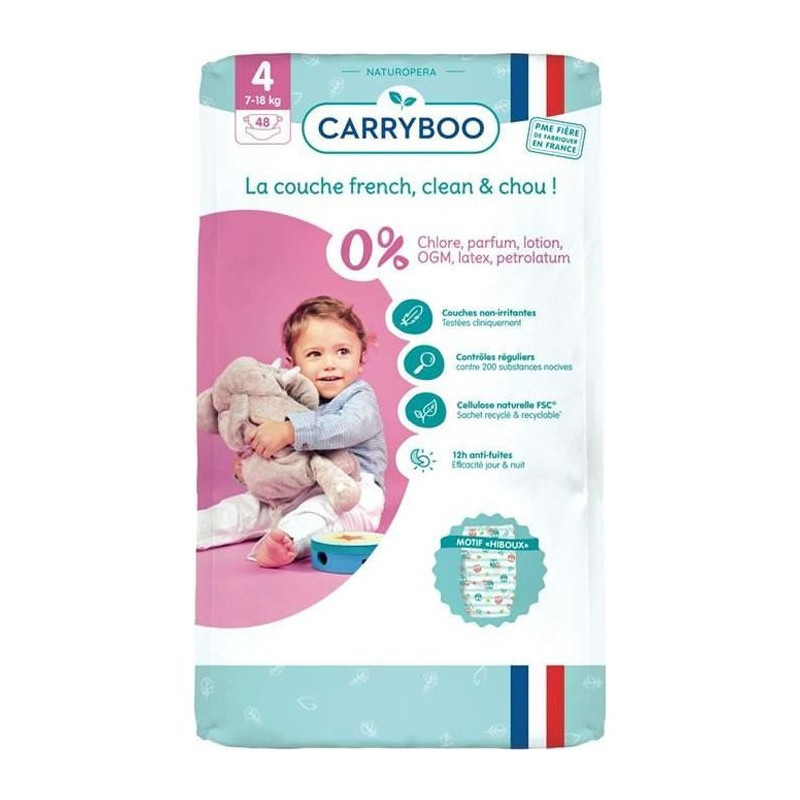 CARRYBOO - Couches écologiques Dermo-sensitives - taille 4 (7-18 kg) - paquet de 48 couches Sonico.fr
