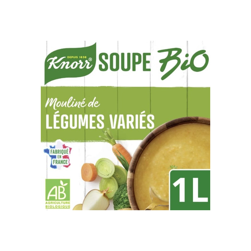 KNORR - Soupe Bio Mouliné Légumes Variés Du Potager - brique de 1 L Sonico.fr