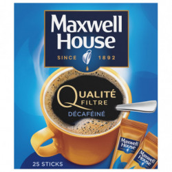 MAXWELL HOUSE - Décaféiné Qualité Filtre Café soluble - paquet de 25 Sticks Sonico.fr