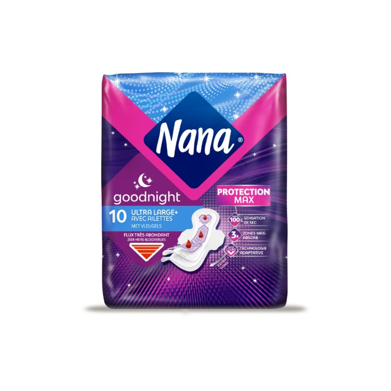 NANA - Ultra Large Goodnight avec ailettes - 10 serviettes hygiéniques Sonico.fr