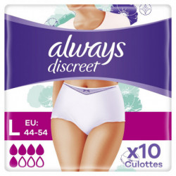 ALWAYS - Discreet Culottes Blanches Normal Taille L Fuites Urinaires - 10 Culottes  Sonico.fr