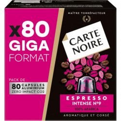 CARTE NOIRE - Café Espresso Intense N°9 Compatibles Nespresso - Paquet de 80 capsules Sonico.fr